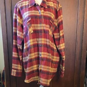 Naturals Reflections Plaid Flannel Shirt 2X Brown Long Sleeve Button Up